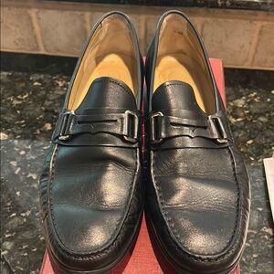 Bally Black Leather Loafers with Metal Buckle with box